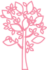 Friendly pink line drawing of a stylized tree with efficient branches, abundant leaves, and small circular shapes representing fruit or blossoms.